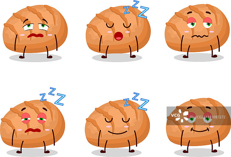 卡通人物小圆面包带有困倦的表情图片素材