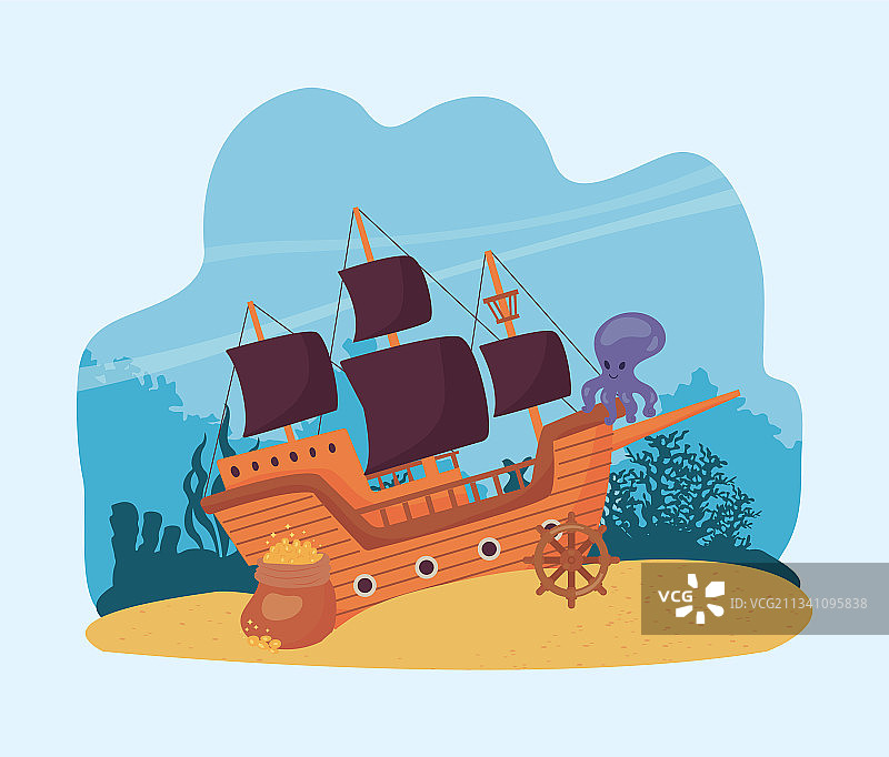 搁浅的海盗船图片素材