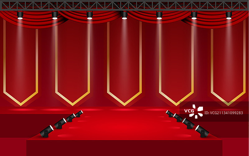 带聚光灯的红色舞台桁架系统图片素材