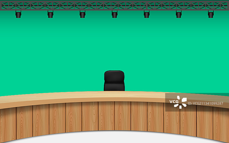 新闻演播室内的木桌和绿色背景图片素材