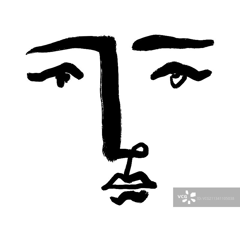 极简线条人脸笔刷水墨风素材图片素材