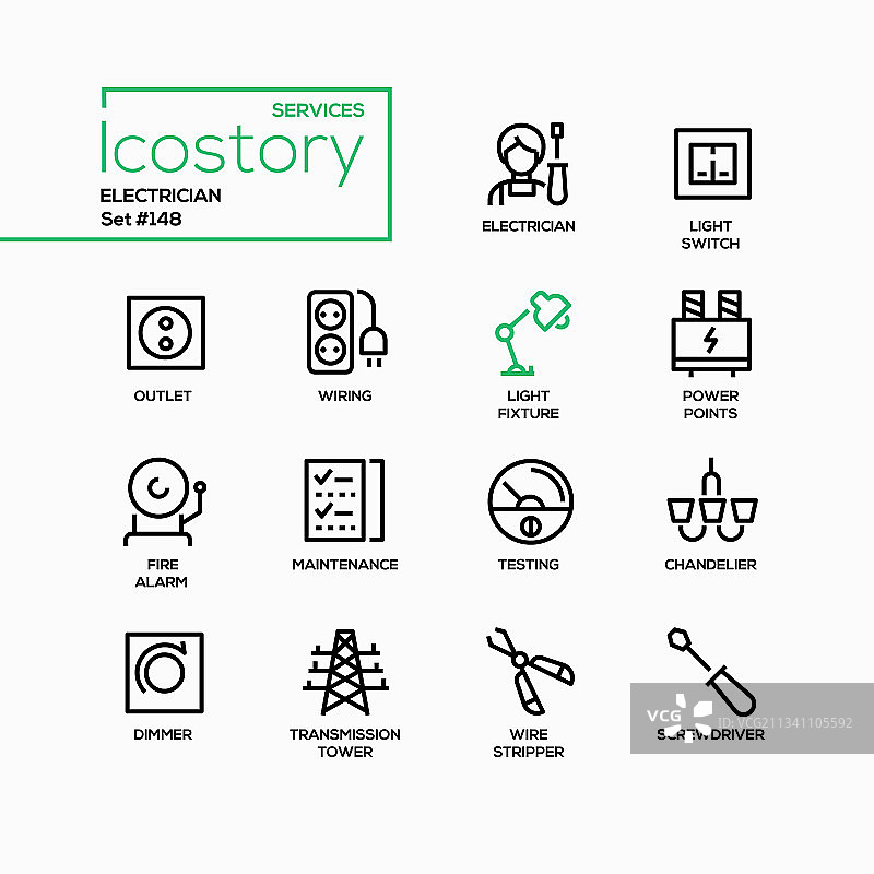 电工服务线性设计图标图片素材