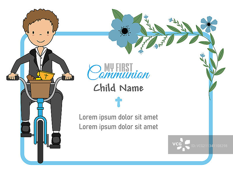 我的首次圣餐卡片，骑自行车的男孩图片素材