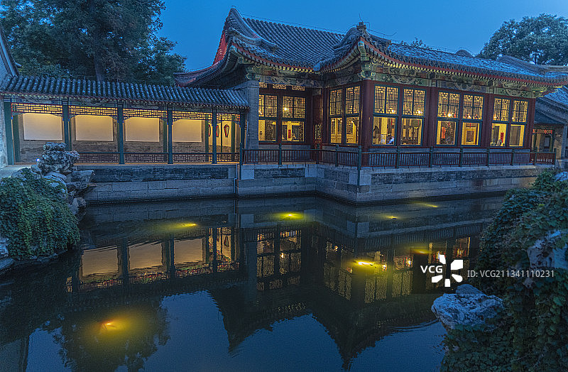 北海静心斋夜景图片素材