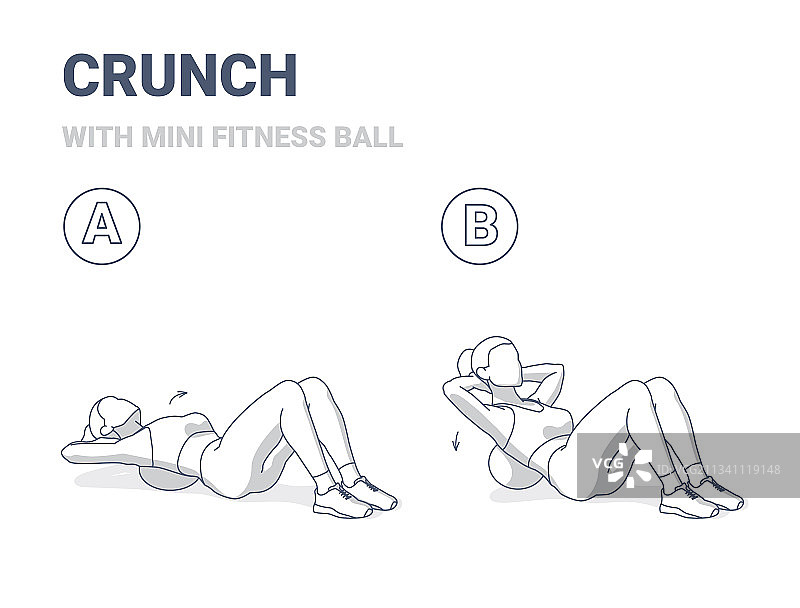 女孩用迷你健身球做仰卧起坐图片素材