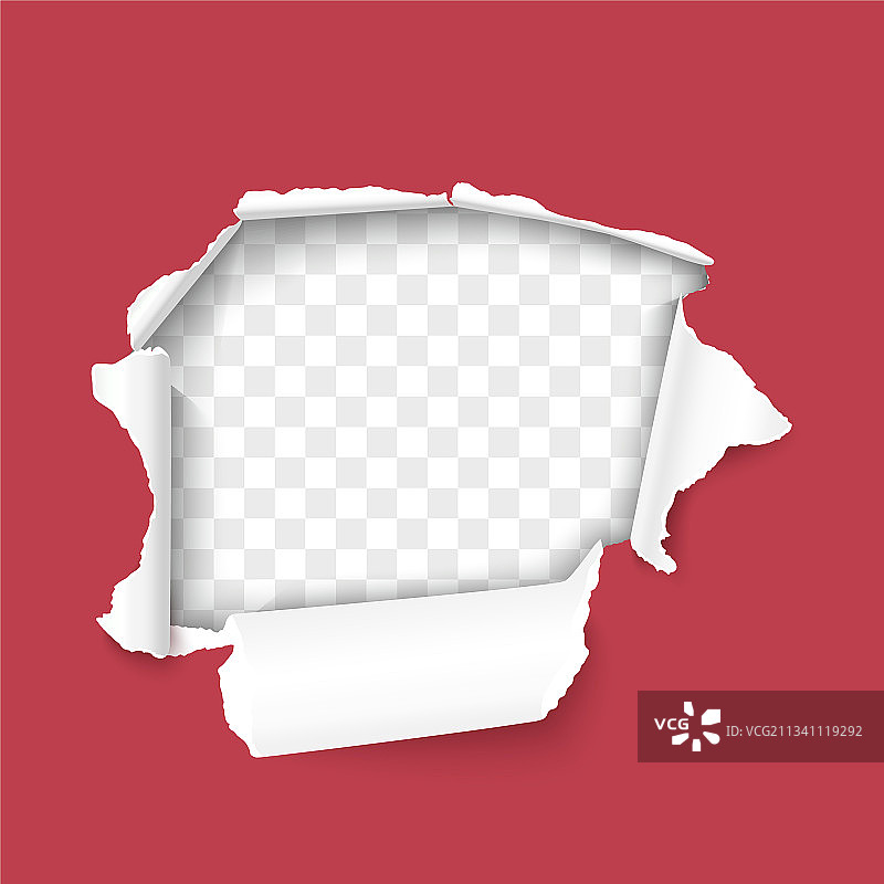 红色纸上的撕裂孔图片素材