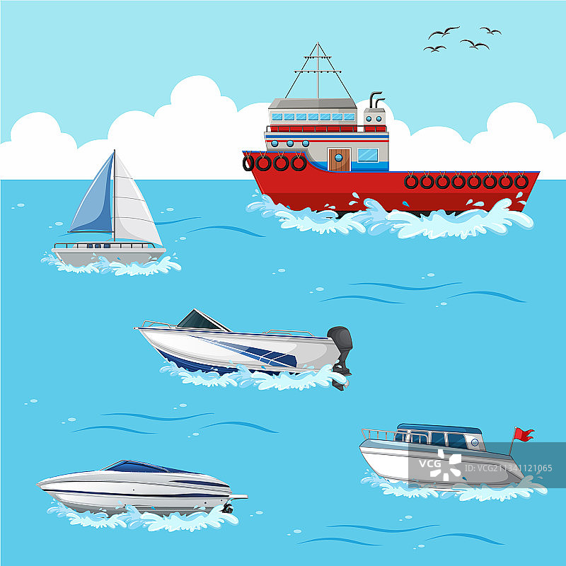海洋场景中的各种船只图片素材