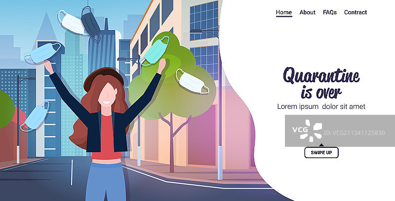 庆祝胜利的女孩扔口罩图片素材