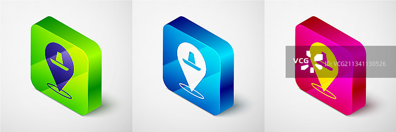 2.5D墨西哥传统阔边帽图标图片素材