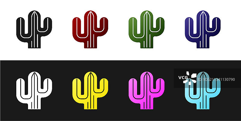 黑白色背景上的仙人掌图标图片素材