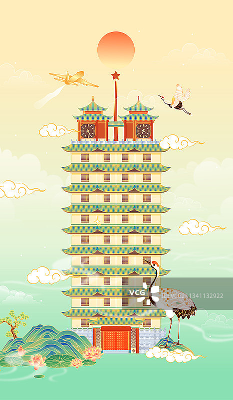 河南郑州二七纪念塔矢量插画图片素材