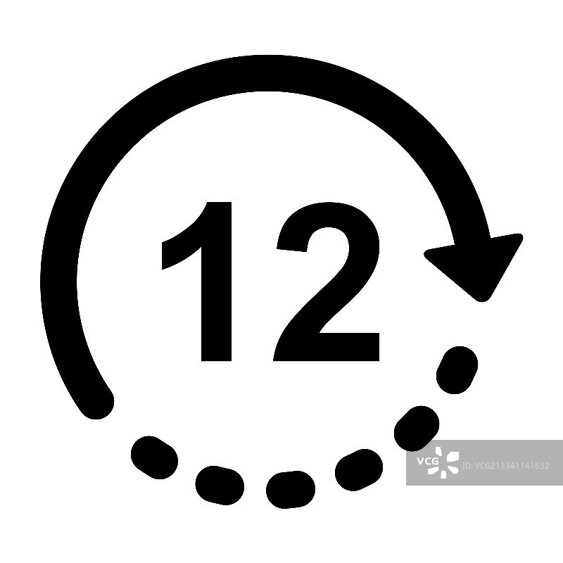 12小时经典手表设计的扁平风格时间图标图片素材