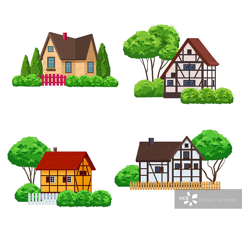 带前花园的村庄房屋图片素材