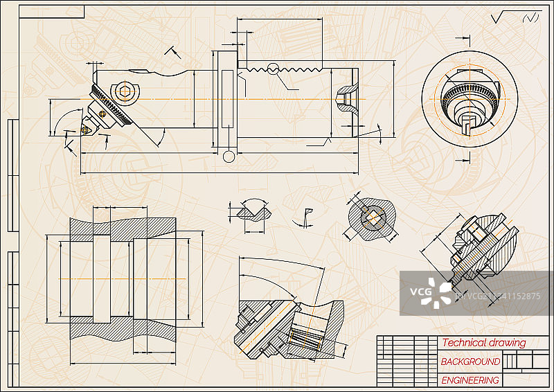 蓝色背景的机械工程图纸图片素材
