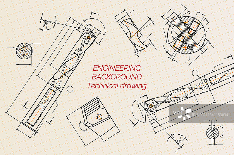 蓝色背景的机械工程图纸图片素材