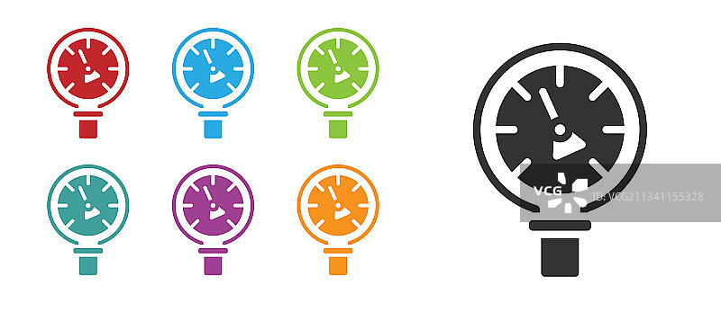 白色背景上的黑色压力水表图标图片素材