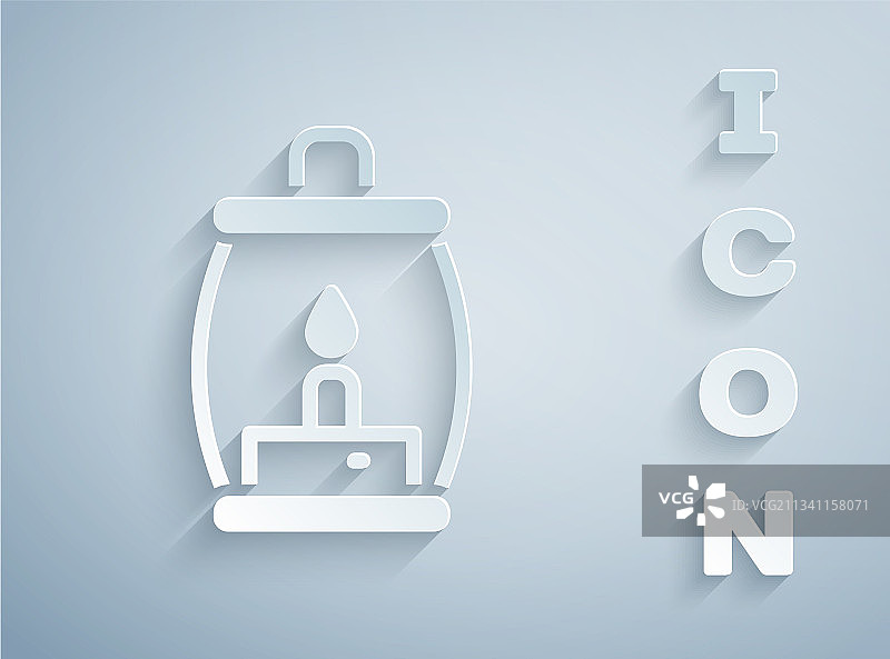 灰色背景上的剪纸风格露营灯图标图片素材