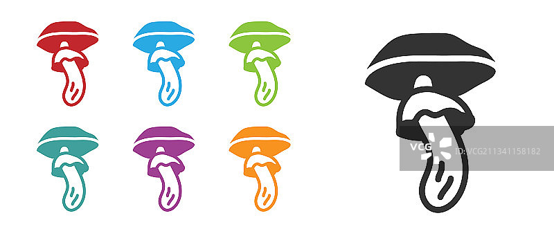 白色背景上的黑色迷幻蘑菇图标图片素材