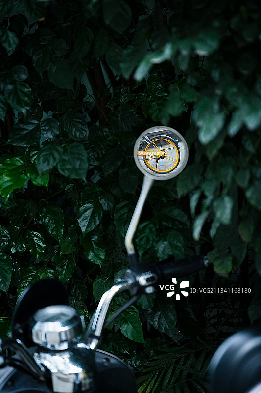 后视镜里的小黄车图片素材