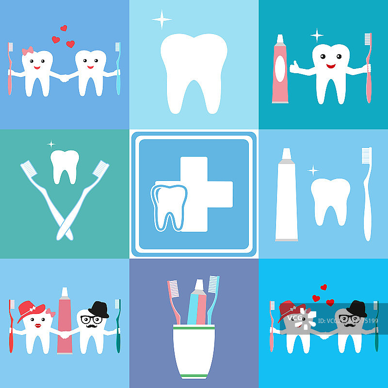 带有牙科设备图标的医疗横幅设计图片素材