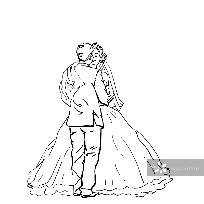 新娘新郎面对面站立图片素材