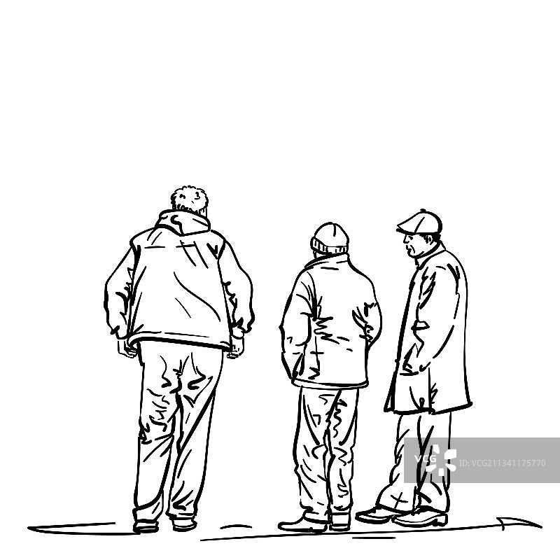 站立的三位男性朋友手绘图片素材