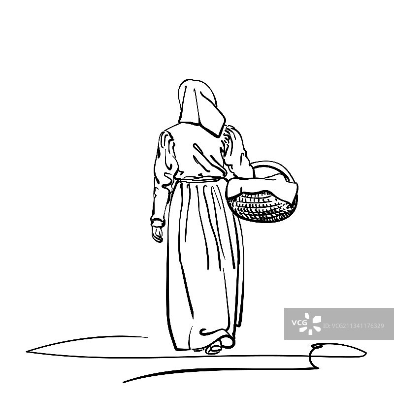 绘画一个复古风格的农家女孩图片素材