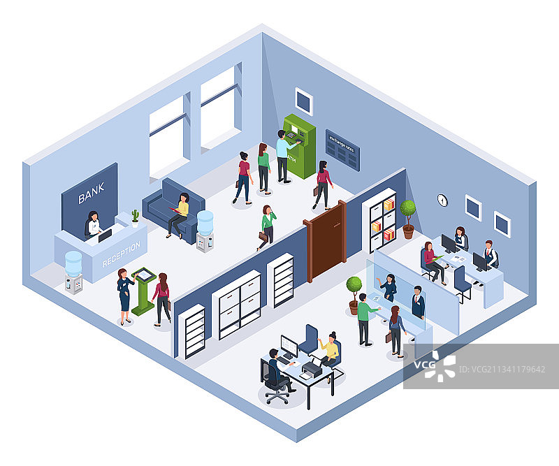 2.5D银行办公室接待区图片素材