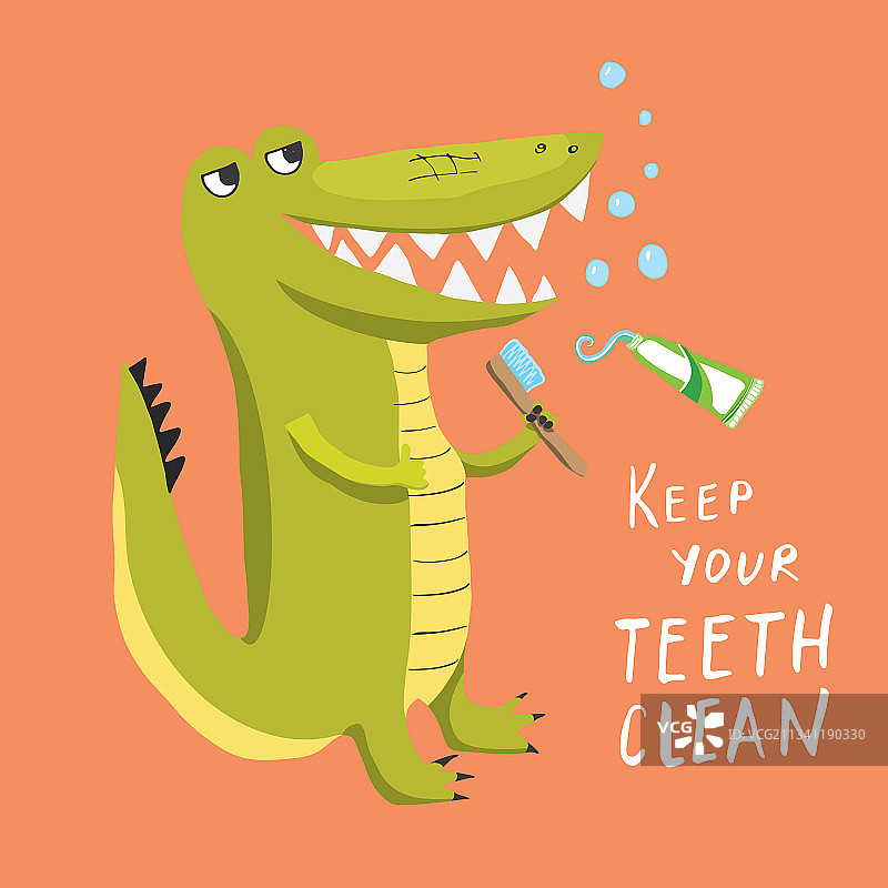 卡通鳄鱼与牙刷图片素材