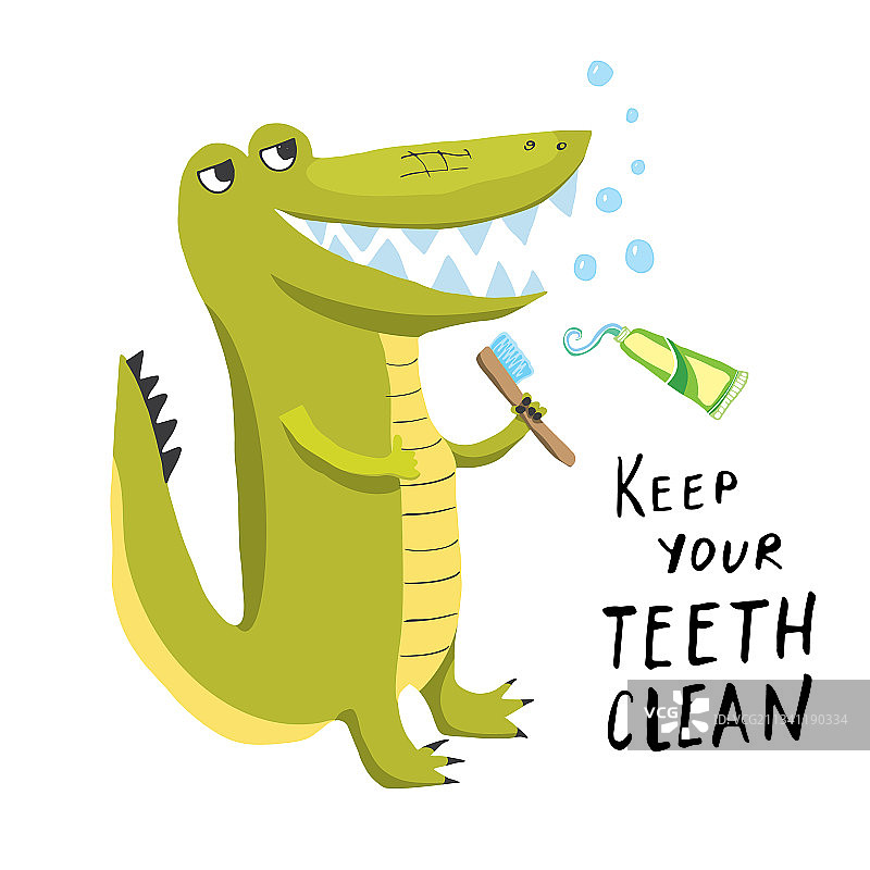卡通鳄鱼与牙刷图片素材