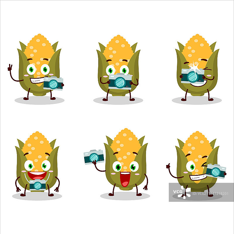 拿着玉米卡通的摄影师职业表情符号图片素材