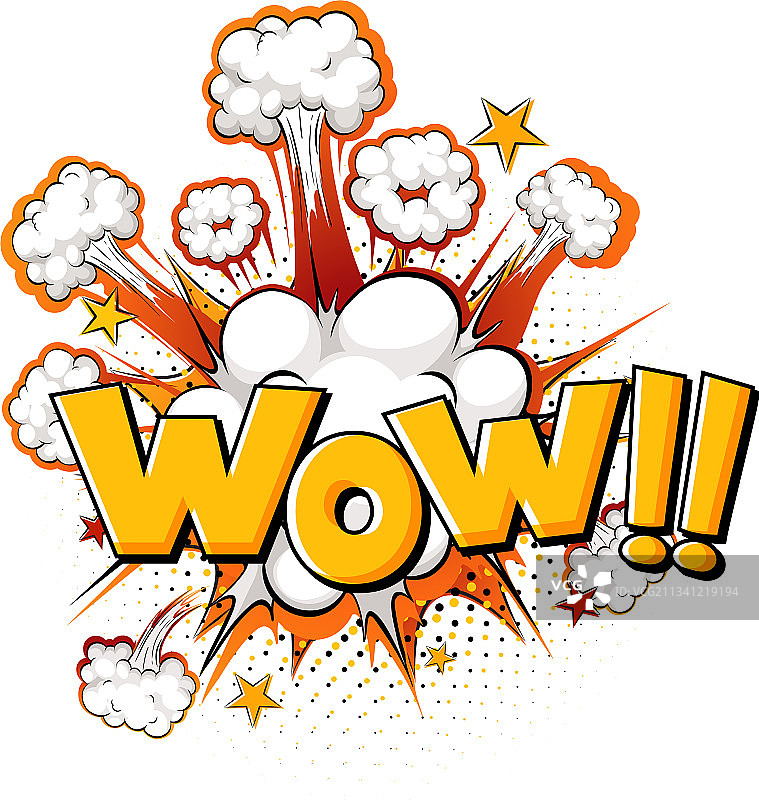 炸弹爆炸隔离上的Wow字样图片素材
