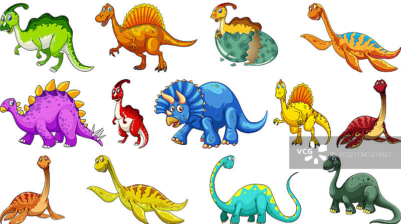 不同的恐龙卡通角色与幻想图片素材