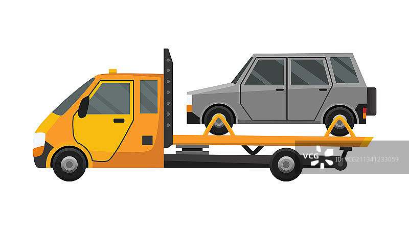 平板拖车运输故障车辆图片素材