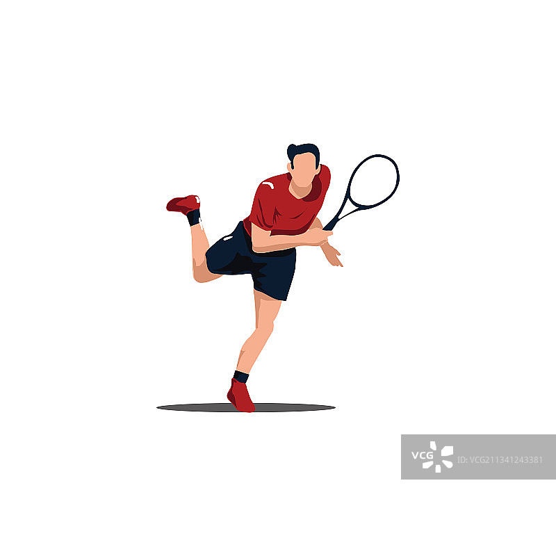 运动男挥动网球拍击球图片素材
