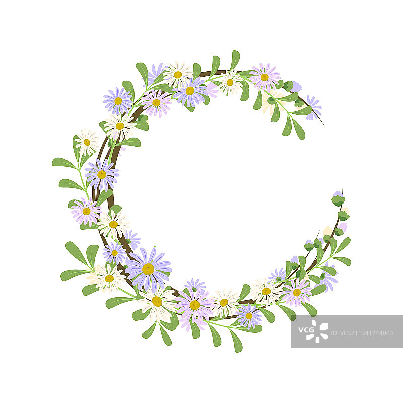可爱的紫色和白色雏菊花环圆形框架图片素材