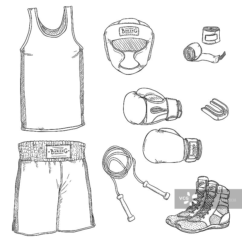 拳击器材素描套装图片素材