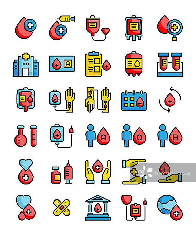 30个填充的献血图标包图片素材
