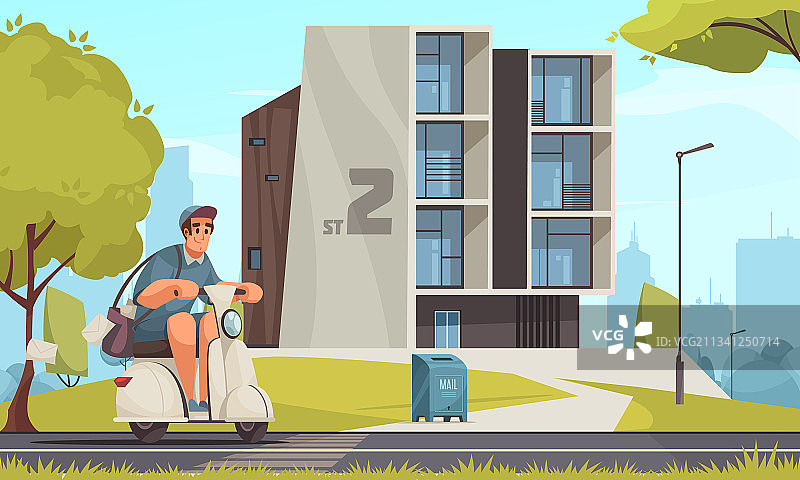 邮局快递卡通构图图片素材