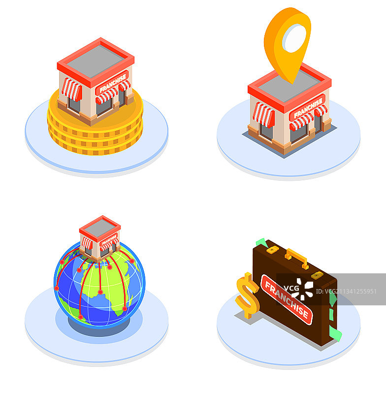 特许经营和金融2.5D图标集图片素材
