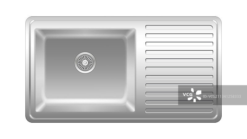 逼真厨房水槽顶视图：不锈钢图片素材