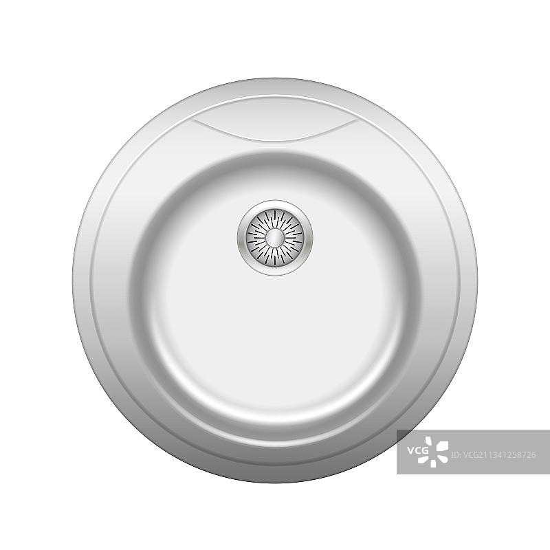 逼真的圆形金属不锈钢厨房水槽图片素材