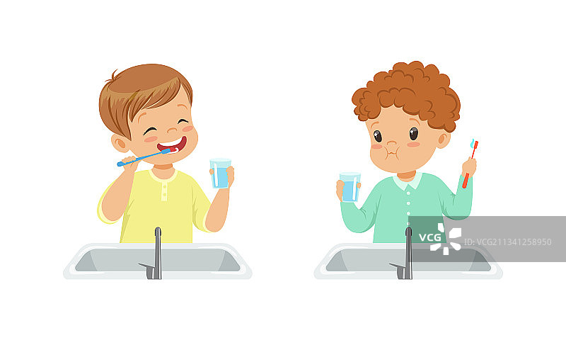 可爱快乐男孩日常刷牙套装图片素材