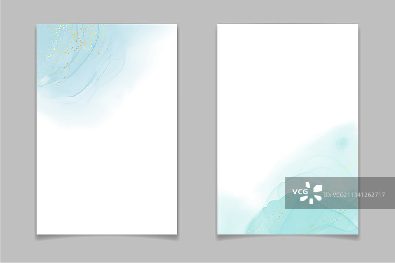 蓝绿色和薄荷色液体水彩图片素材