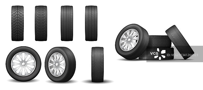 汽车轮胎和橡胶车轮套装图片素材