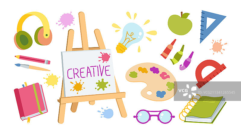 卡通绘画用品学校套装图片素材