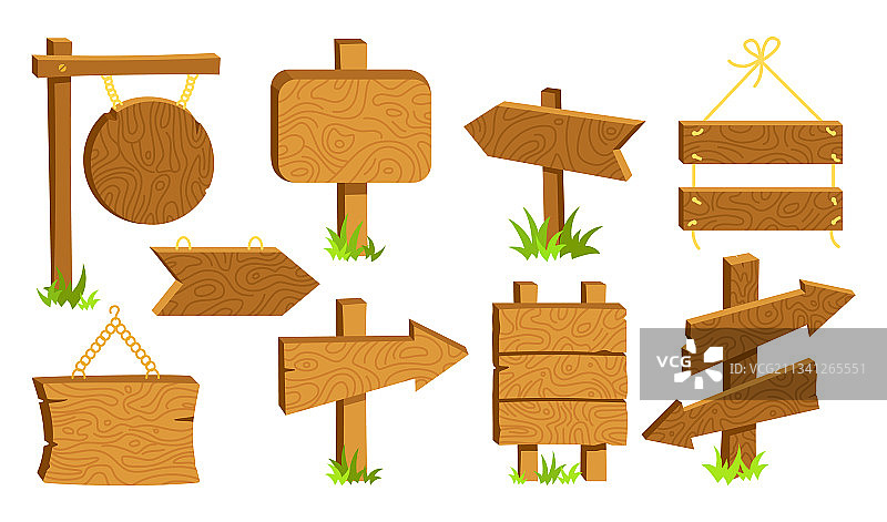 木制标志空广告牌扁平卡通套装图片素材