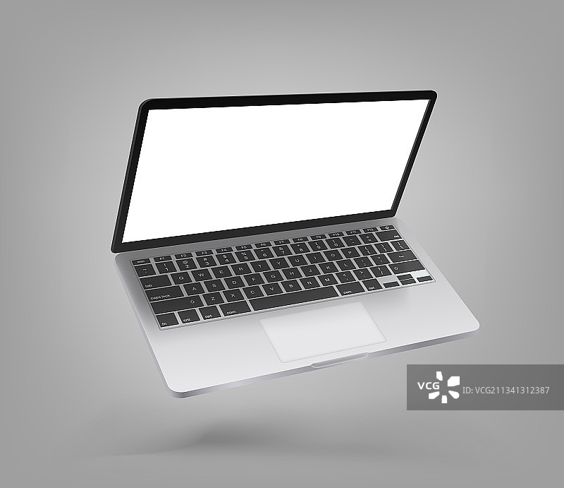 带空白屏幕悬浮的现代笔记本电脑模型图片素材