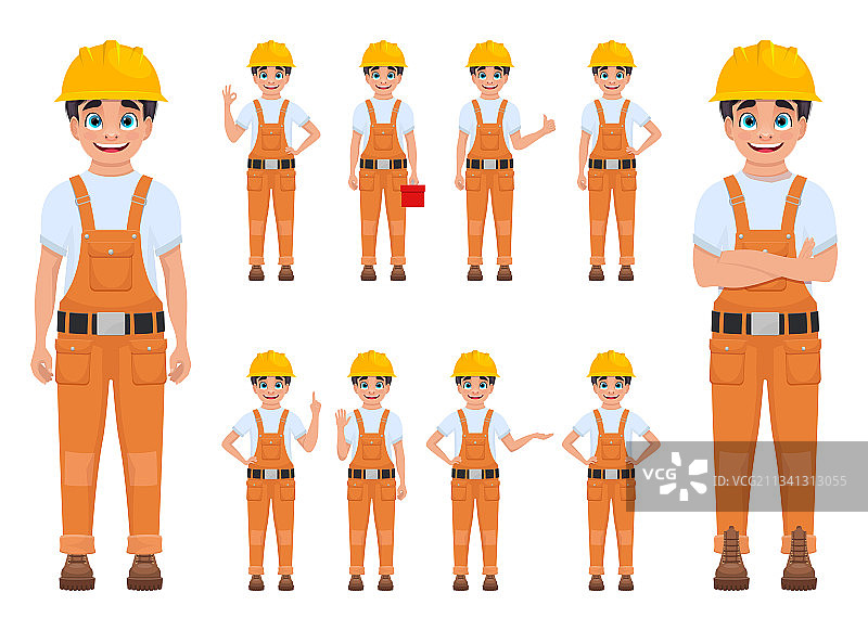 白色背景下的男孩工人设计图片素材
