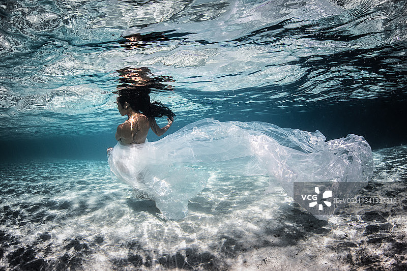 在法属波利尼西亚波拉波拉岛水下的女人图片素材